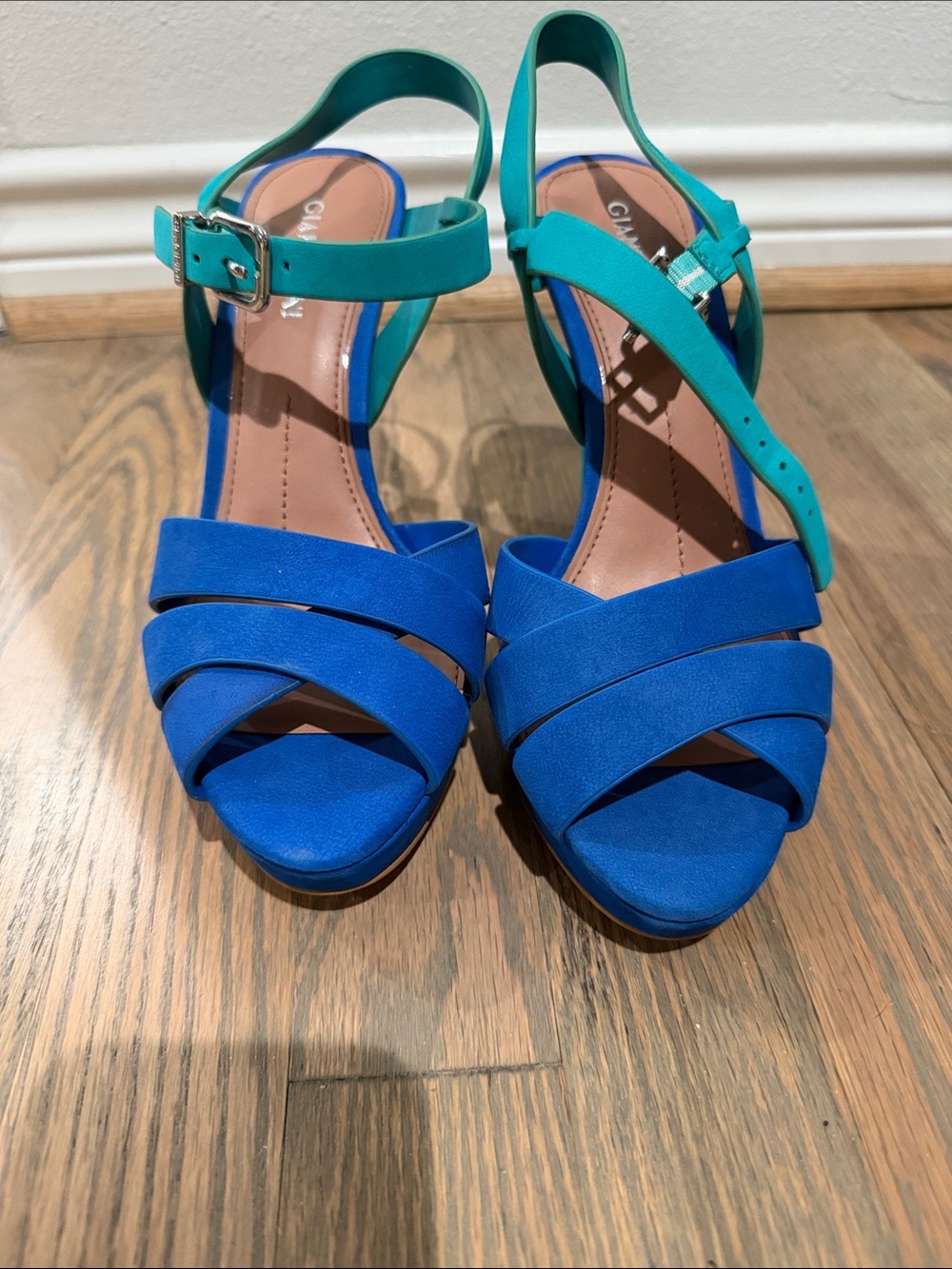 Blue & Teal Strappy Women's Sandals - Casual Dress Heel